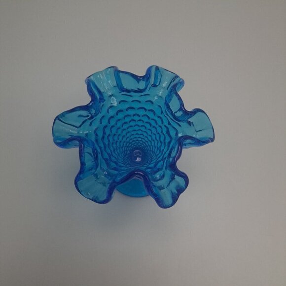 Fenton Blue Hobnail Glass Vase Ruffled Edge Vintage Home Accent Decor - Picture 4 of 7